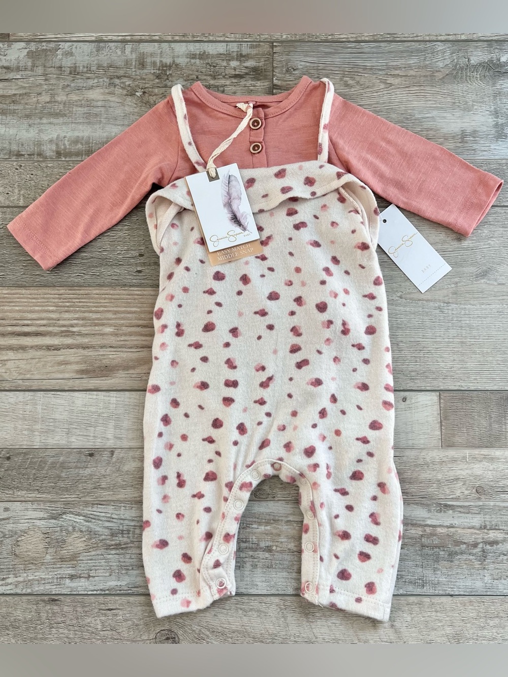 NWT Jessica Simpson Girls Soft Overall Set Size 0/3 Months